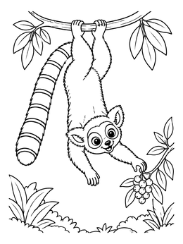 Free printable Lemur Hanging Upside Down coloring page