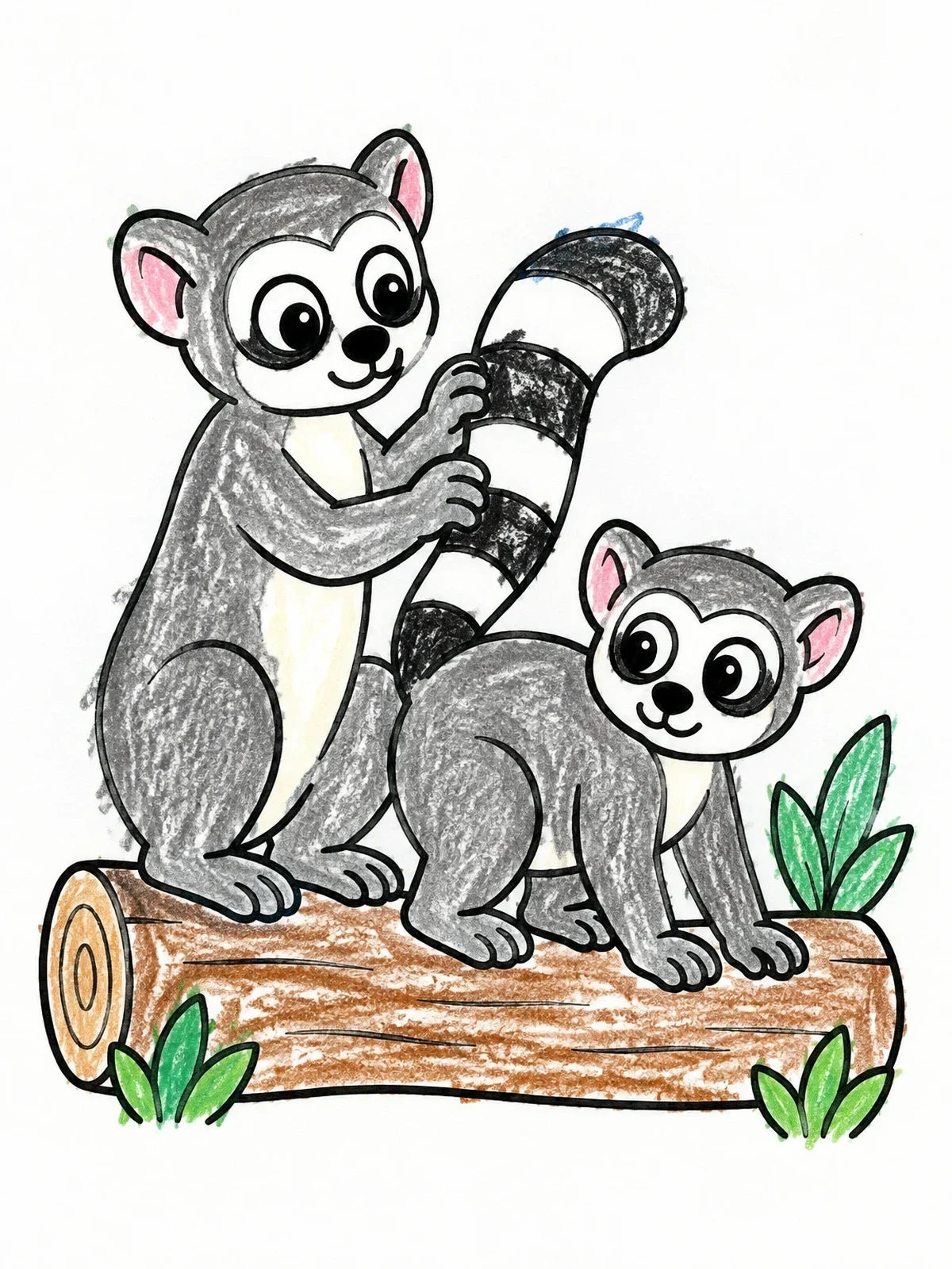 Colored example of the Lemurs Grooming On A Log coloring page