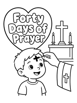 Free printable Boy Receiving Ash Wednesday Cross coloring page