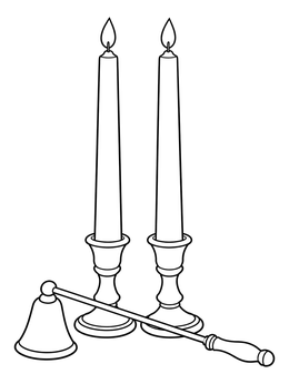 A candle snuffer beside two tall tapers in this serene lent coloring page.