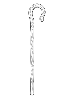 A simple lent coloring page displaying a traditional wooden shepherd staff with carved grain details.