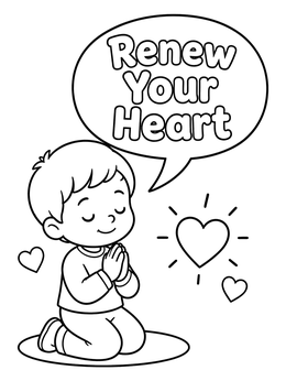 Free printable Child Praying With Glowing Heart coloring page