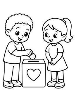 Free printable Children Giving To Charity Box coloring page