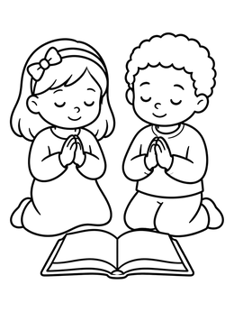 Free printable Children Praying By An Open Bible coloring page