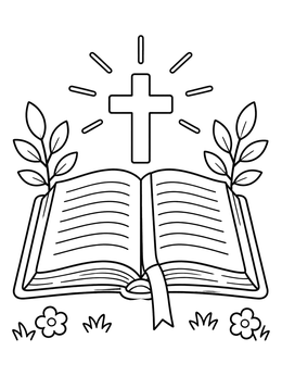 Free printable Open Bible With Glowing Cross coloring page