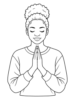 A serene young woman with closed eyes holding hands together on this lent coloring page.