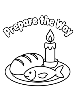 Free printable Lenten Bread, Fish, And Candle coloring page