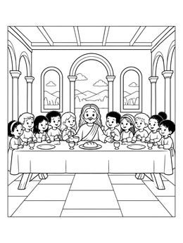 Free printable Cute Last Supper With Children coloring page