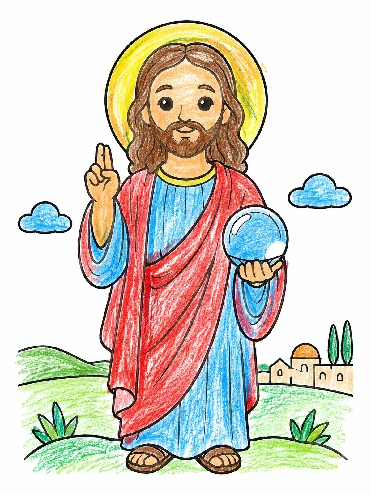 Colored example of the Cute Salvator Mundi Painting coloring page