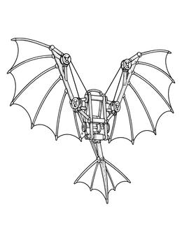A detailed bat-wing ornithopter in this leonardo da vinci coloring page.
