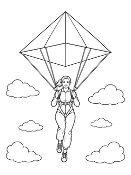 A woman glides through clouds on this Leonardo da Vinci coloring page.