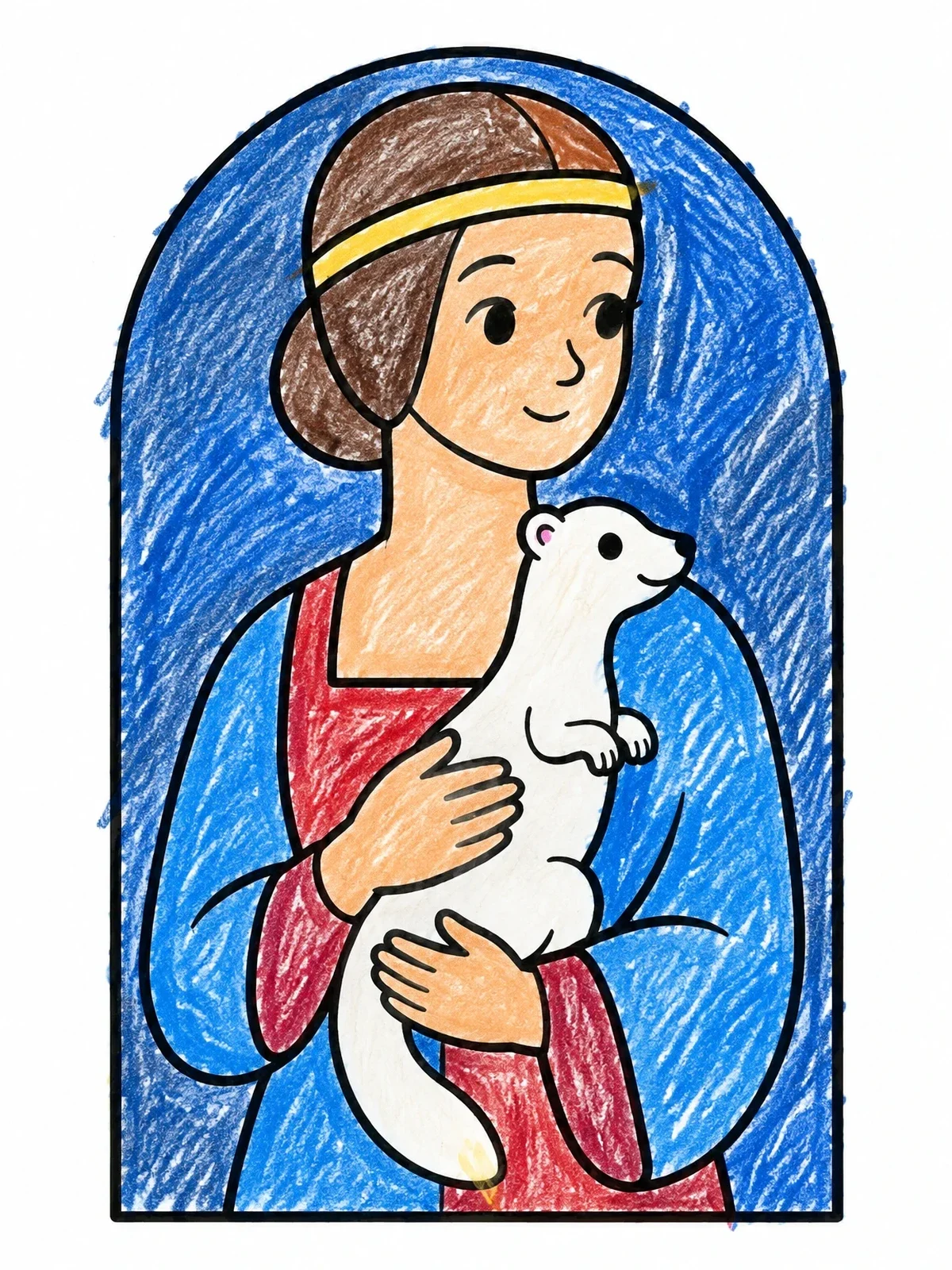 Colored example of the Lady With An Ermine Portrait coloring page