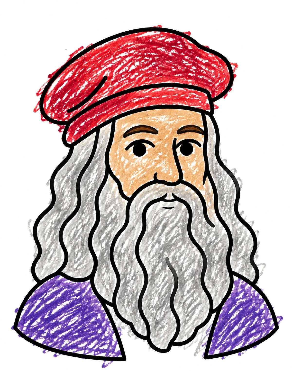 Colored example of the Leonardo Da Vinci Portrait With Beret coloring page