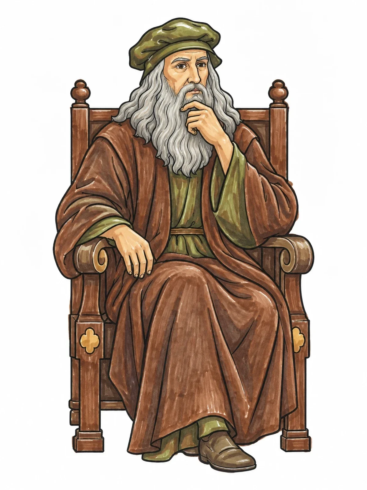 Colored example of the Leonardo Da Vinci In Thoughtful Pose coloring page