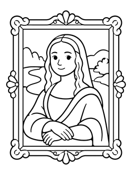 Free printable Smiling Mona Lisa In Ornate Frame coloring page