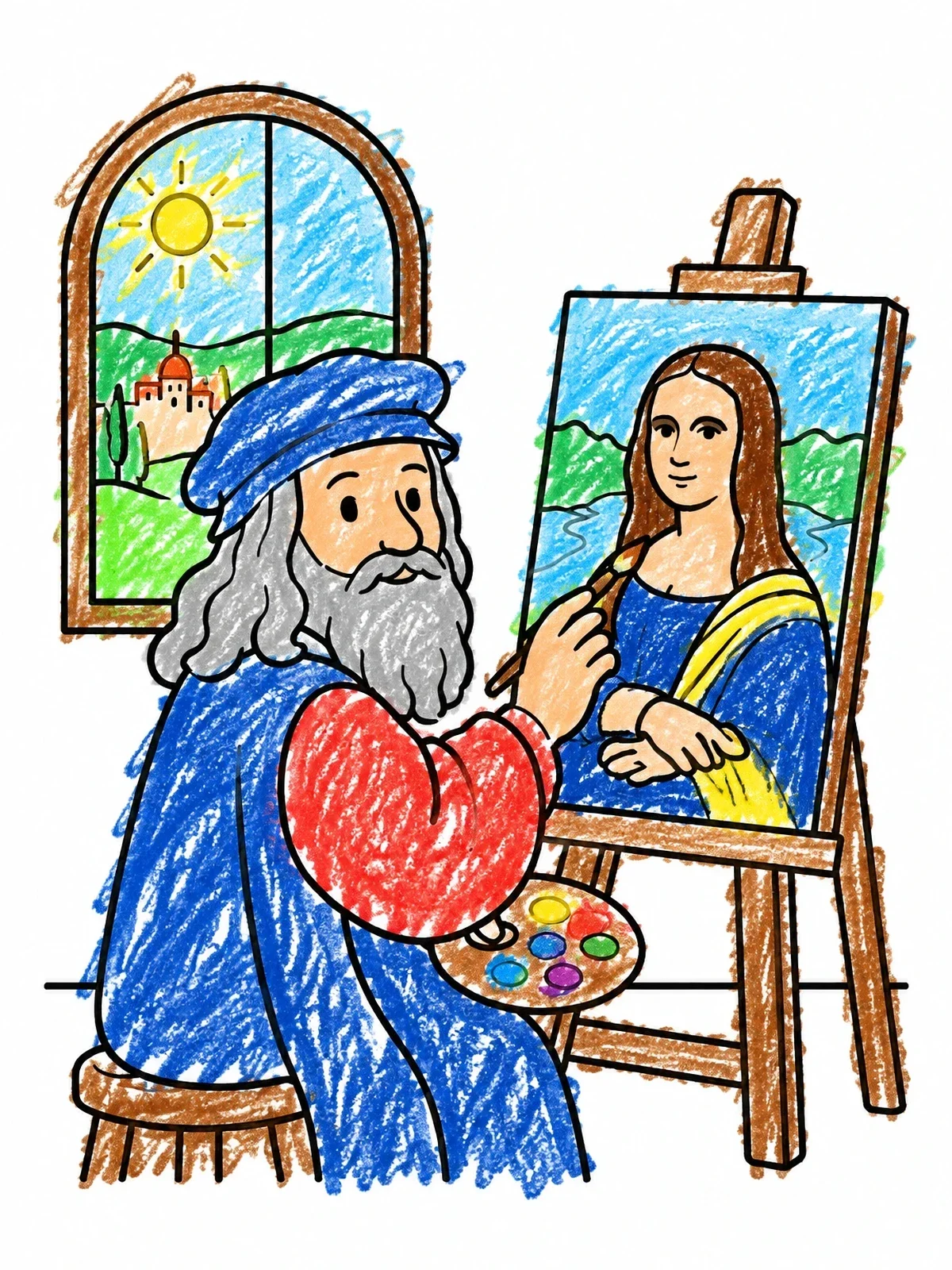 Colored example of the Leonardo Da Vinci Painting Mona Lisa coloring page