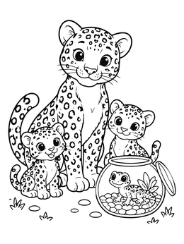 Free printable Leopard Family With Gecko Bowl coloring page