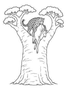 Free printable Leopard In A Baobab Tree coloring page