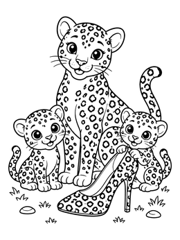 Free printable Leopard Family With Patterned High Heel coloring page