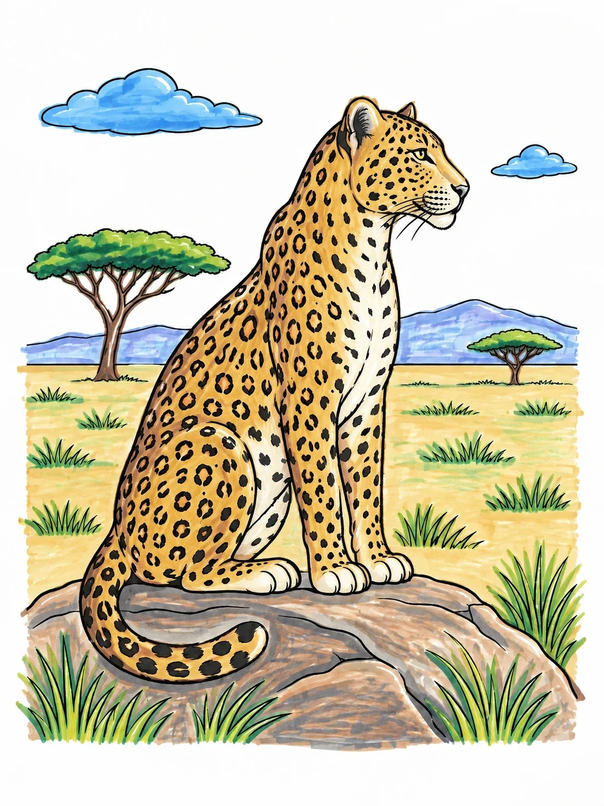 Colored example of the Leopard Sitting On A Rock coloring page