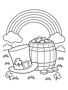 Free printable Leprechaun Hat Beside Coin Barrel coloring page