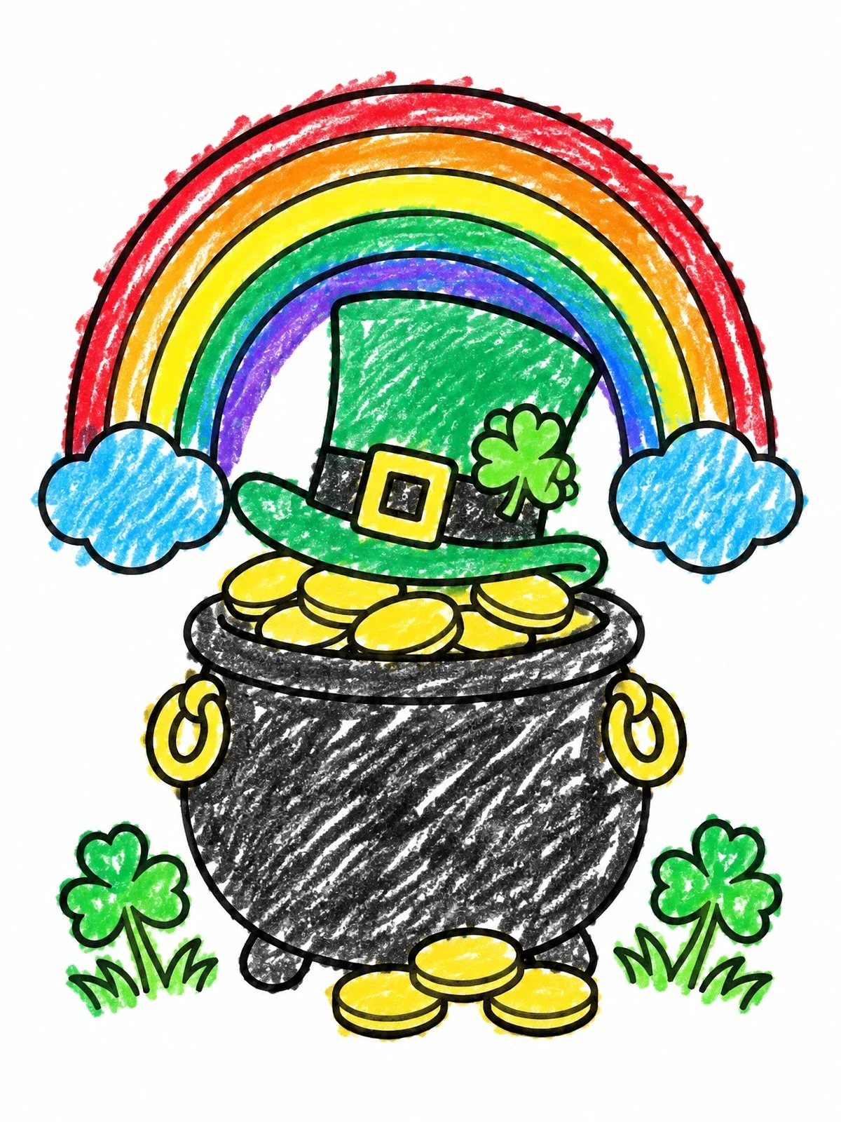 Colored example of the Leprechaun Hat On Pot Of Gold coloring page