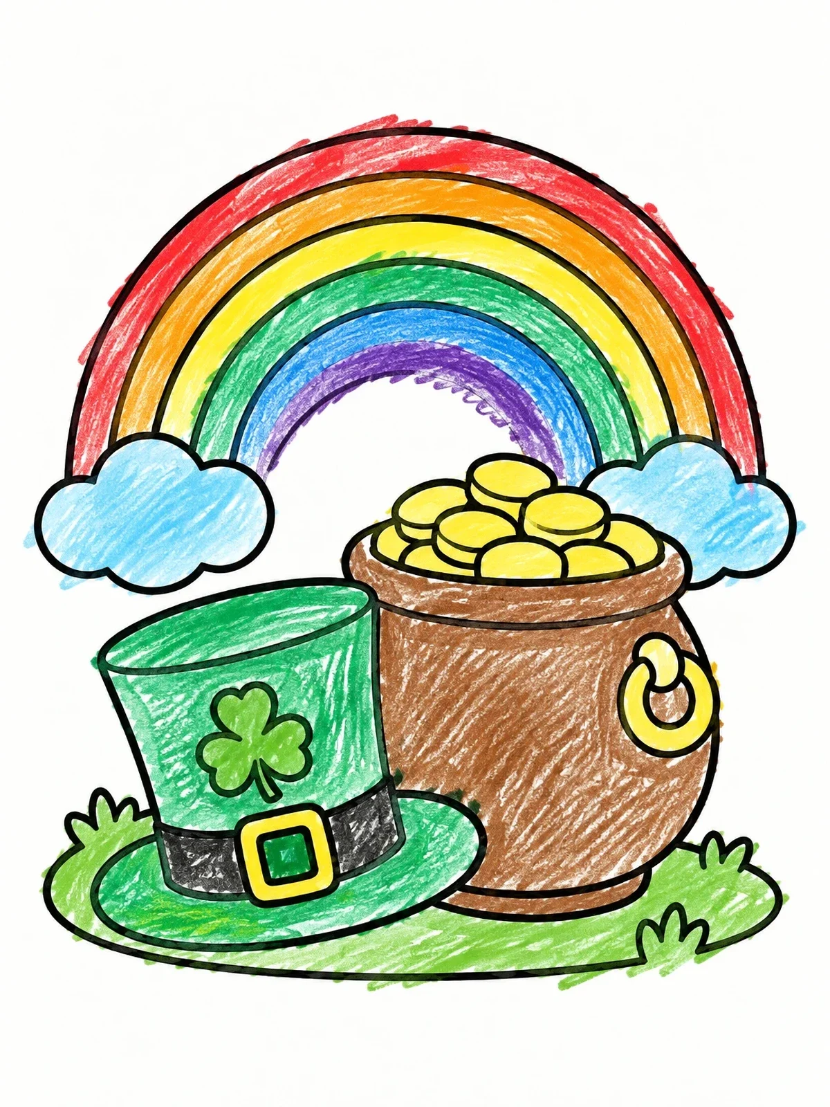 Colored example of the Leprechaun Hat And Pot Of Gold coloring page