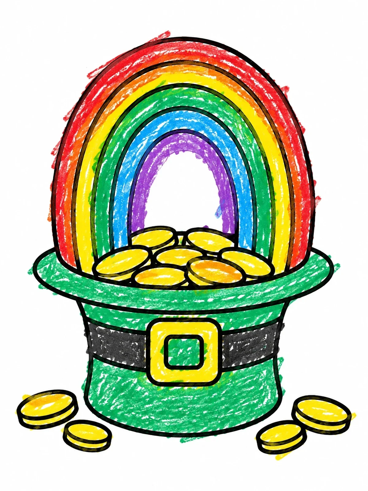 Colored example of the Leprechaun Hat With Rainbow And Gold coloring page