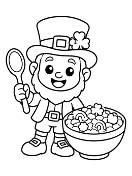 Free printable Leprechaun With Marshmallow Cereal Bowl coloring page