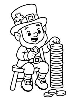 Free printable Leprechaun Stacking Gold Coins coloring page