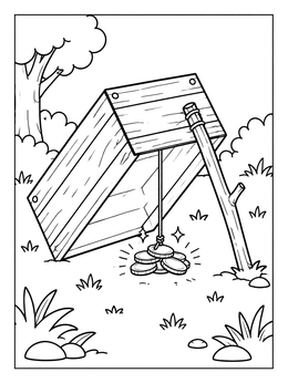 A clever box trap with gold coins on this leprechaun coloring page.