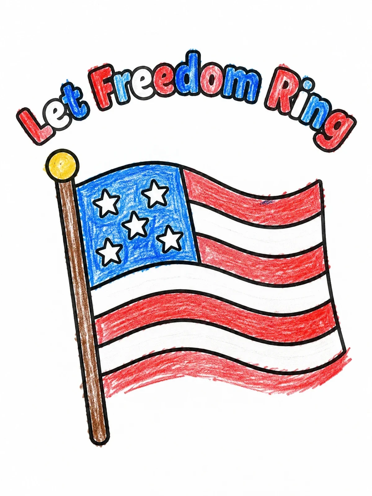 Colored example of the Let Freedom Ring American Flag coloring page