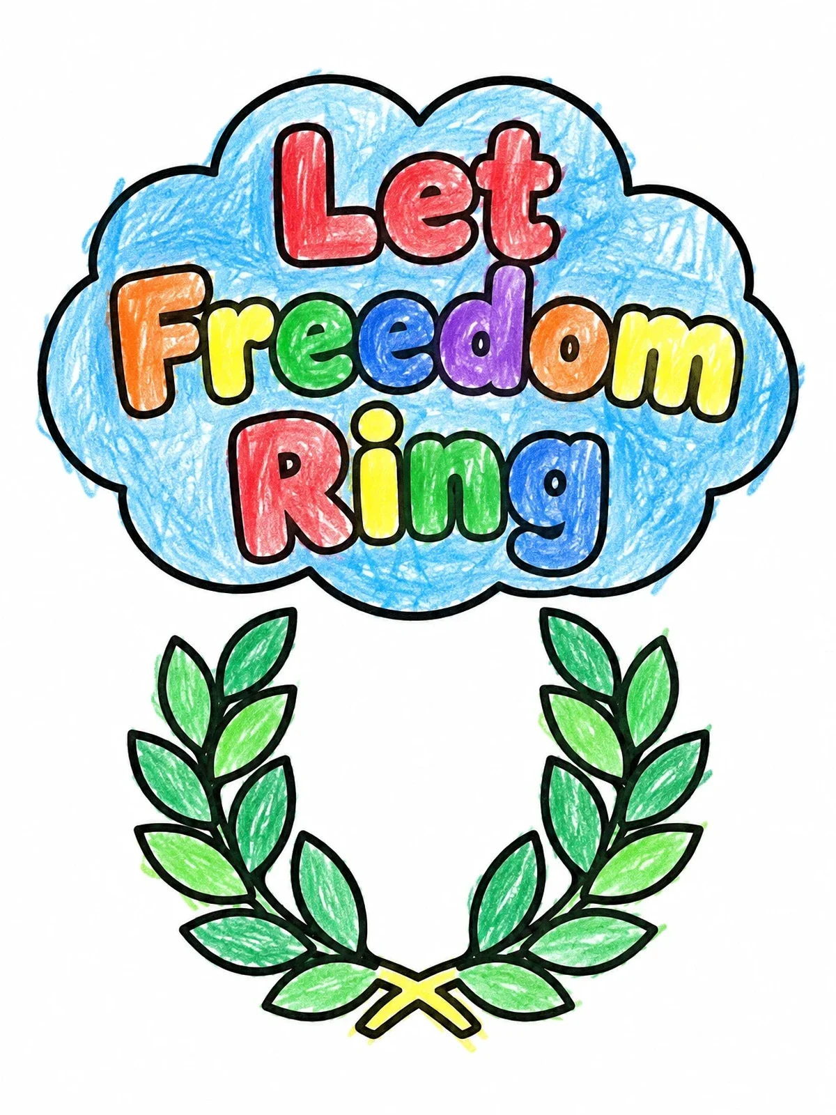 Colored example of the Let Freedom Ring Laurel Wreath coloring page