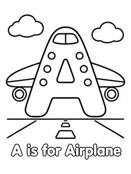 Free printable Letter A Airplane On Runway coloring page