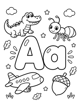 Free printable Cute Letter A With Alligator And Airplane coloring page