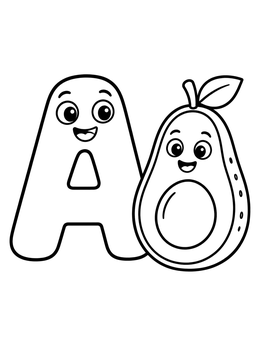 Free printable Cute Letter A With Smiling Avocado coloring page