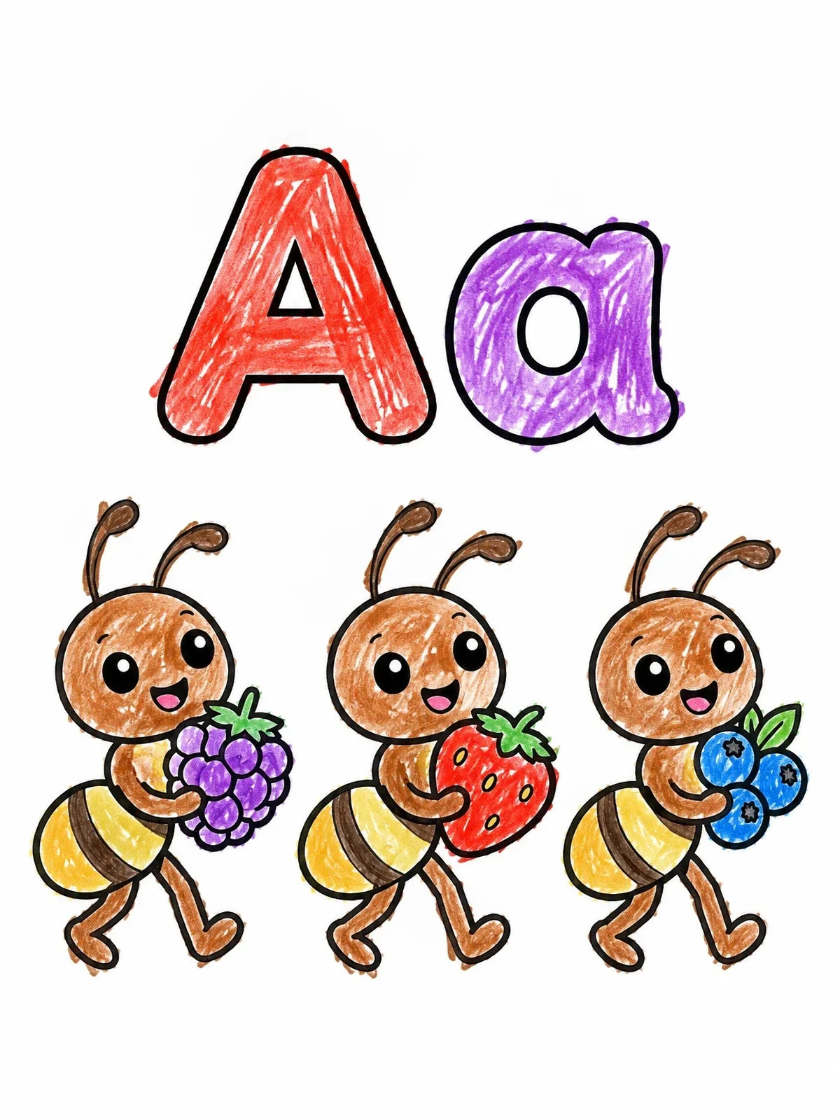 Colored example of the Letter A With Marching Ants coloring page