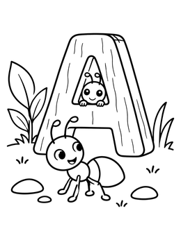 Free printable Letter A With Cute Ants coloring page