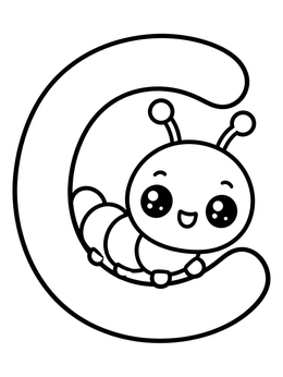 Free printable Cute Caterpillar Inside Letter C coloring page