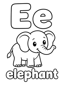 Free printable Letter E With Cute Elephant coloring page