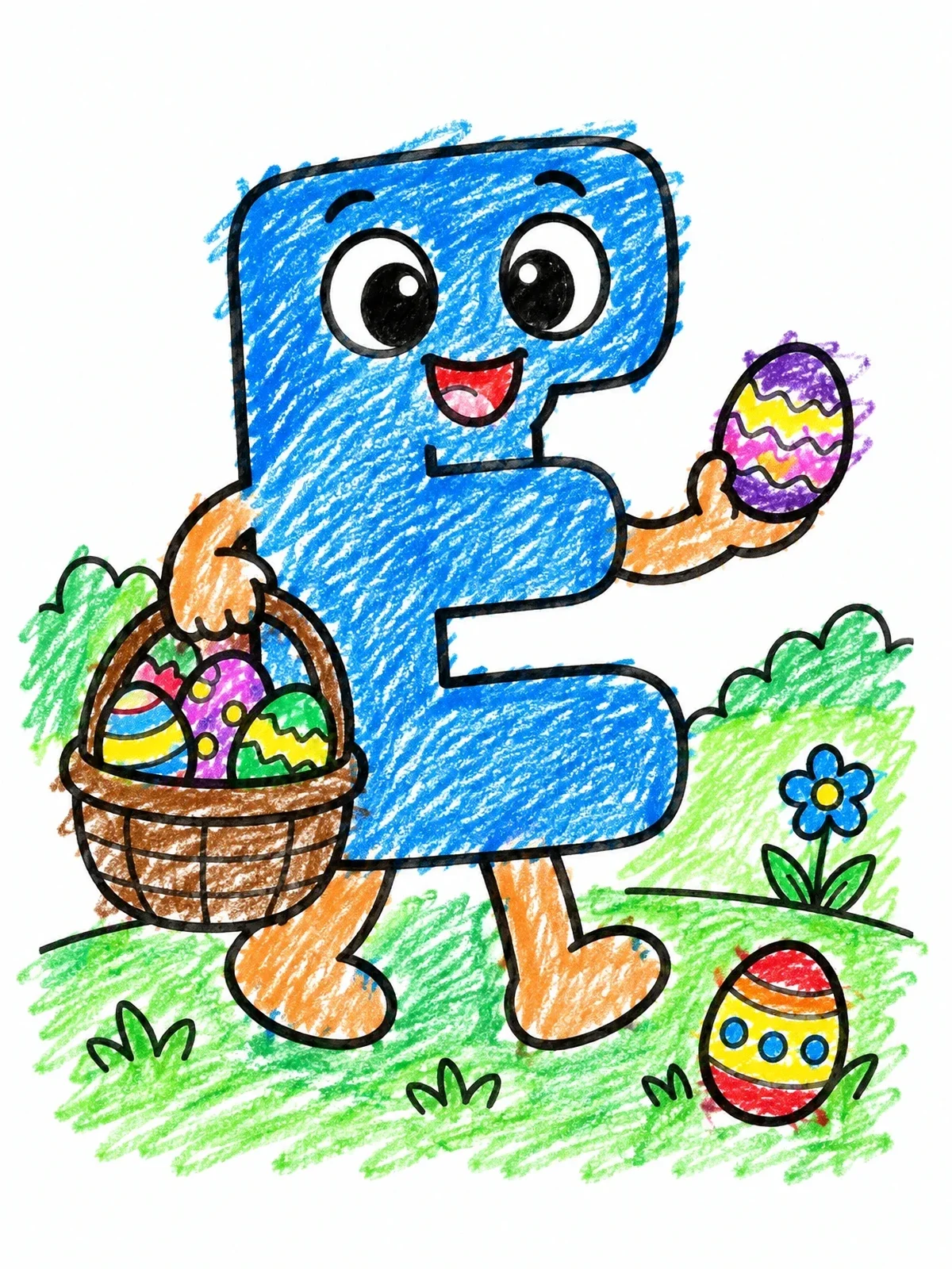 Colored example of the Cartoon Letter E On Easter Hunt coloring page