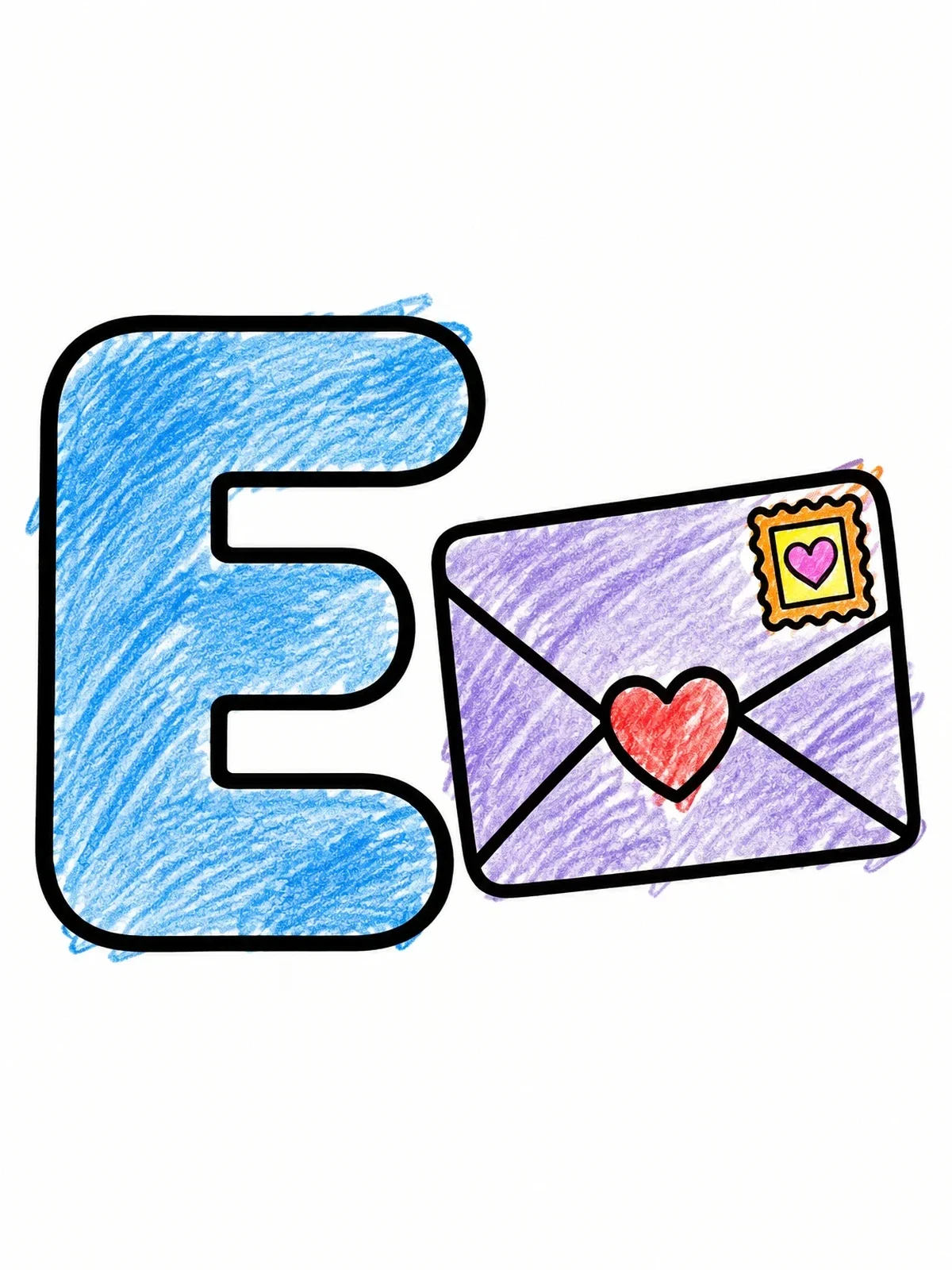 Colored example of the Capital Letter E And Envelope coloring page