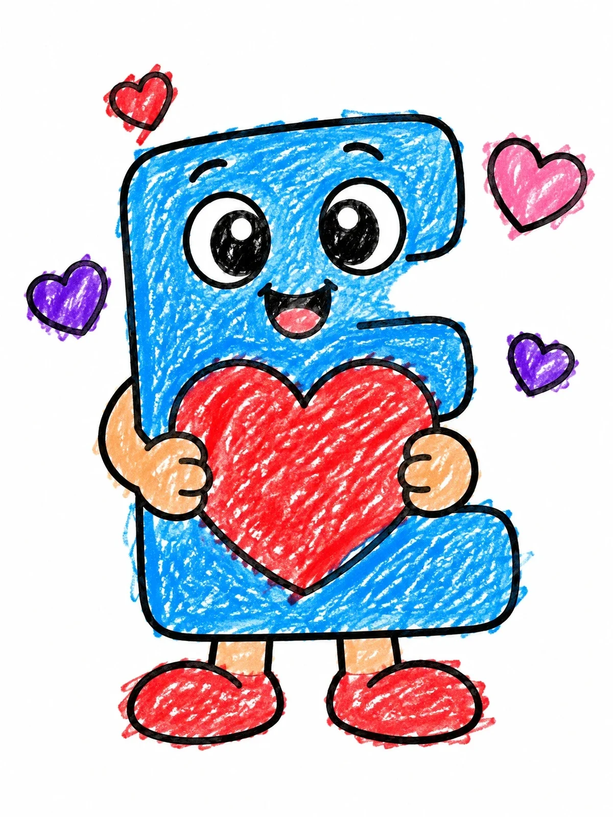 Colored example of the Cute Letter E Holding A Heart coloring page