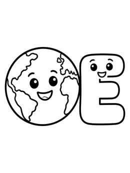 Free printable Letter E With Friendly Earth coloring page