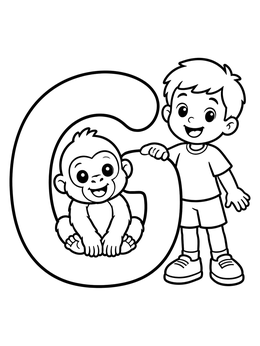Free printable Letter G With Boy And Gorilla coloring page