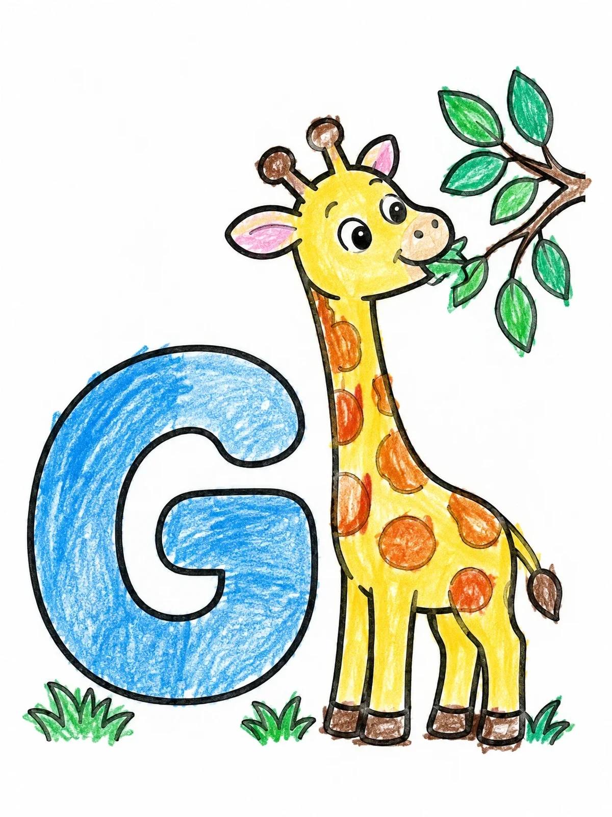 Colored example of the Letter G With Cute Giraffe coloring page