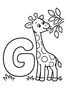 Free printable Letter G With Cute Giraffe coloring page