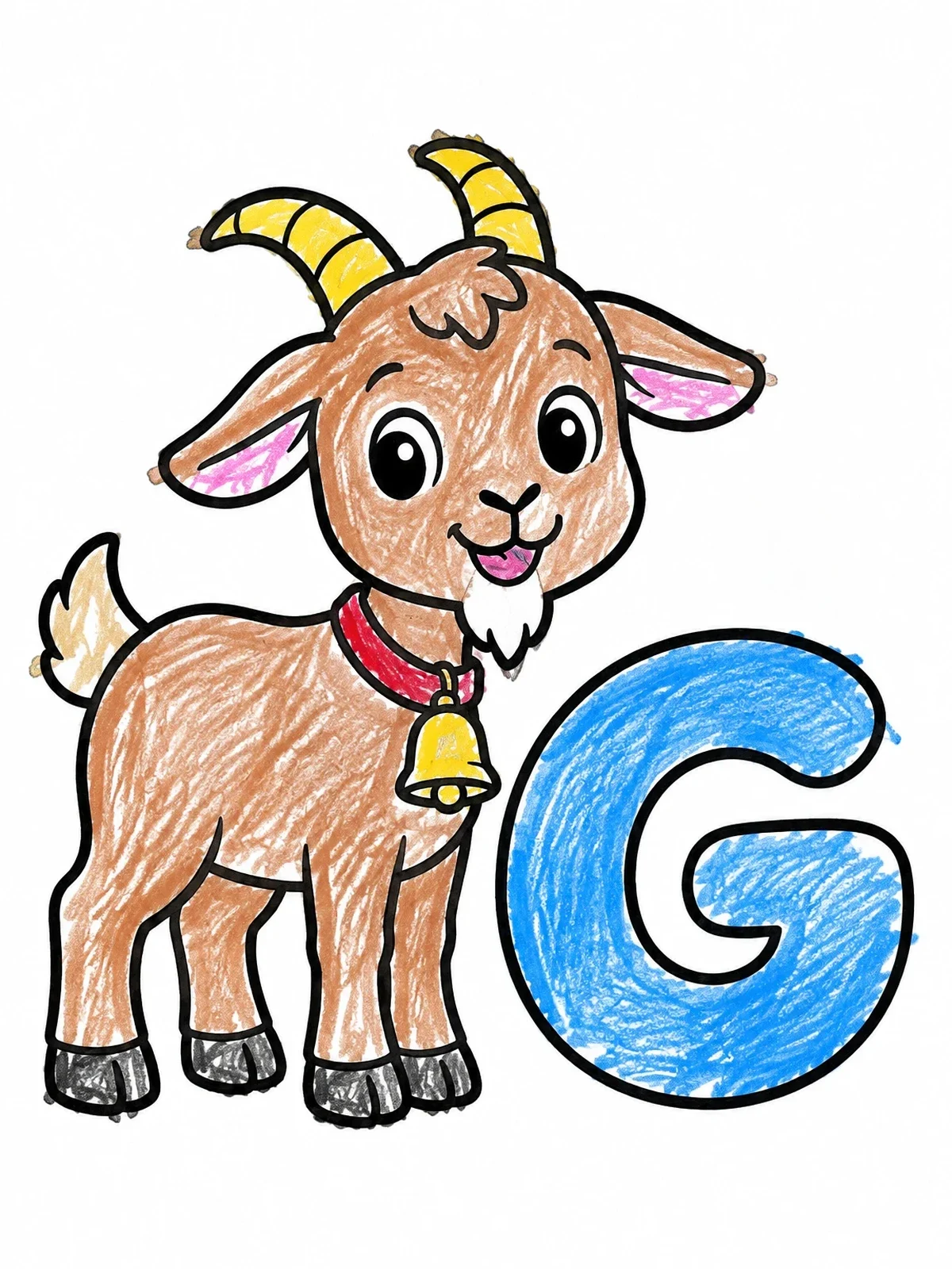 Colored example of the Cute Goat With Capital Letter G coloring page