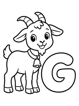 Free printable Cute Goat With Capital Letter G coloring page