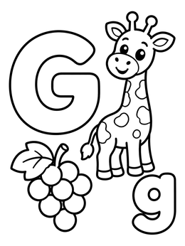 Free printable Letter G With Giraffe And Grapes coloring page